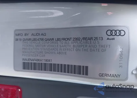 2019 Audi A4 45 Premium из США, поврежденный, VIN WAUENAF48KA118041